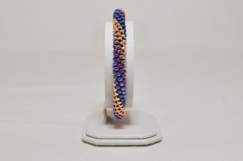 Purple and Gold Ombre Long Spiral Beaded Kumihimo Bracelet